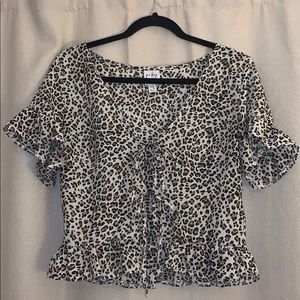Cheetah Print Front Tie Blouse